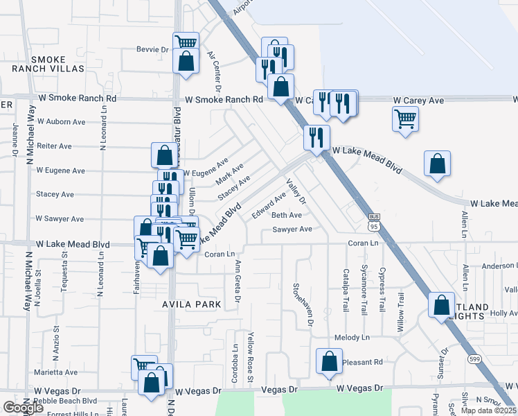 map of restaurants, bars, coffee shops, grocery stores, and more near 4404 Edward Avenue in Las Vegas