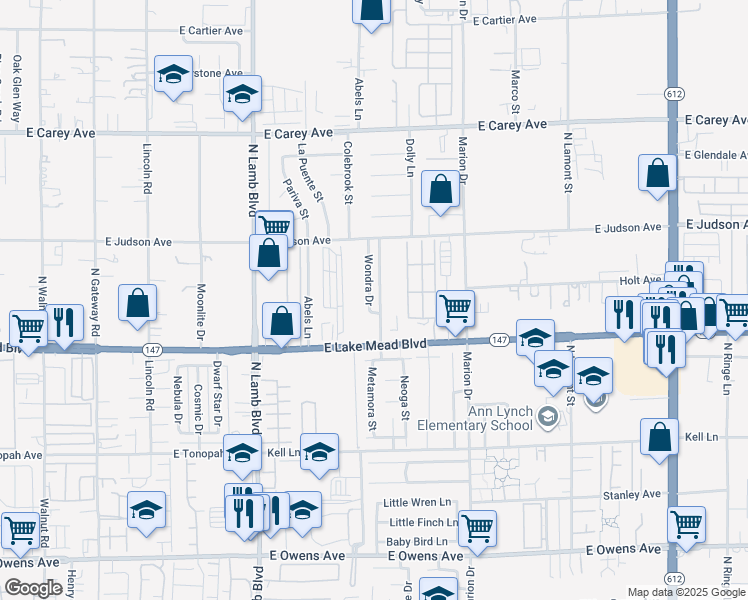 map of restaurants, bars, coffee shops, grocery stores, and more near 2088 Wondra Drive in Las Vegas