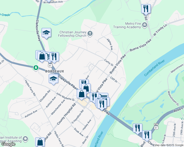 map of restaurants, bars, coffee shops, grocery stores, and more near 2118 Summitt Avenue in Nashville