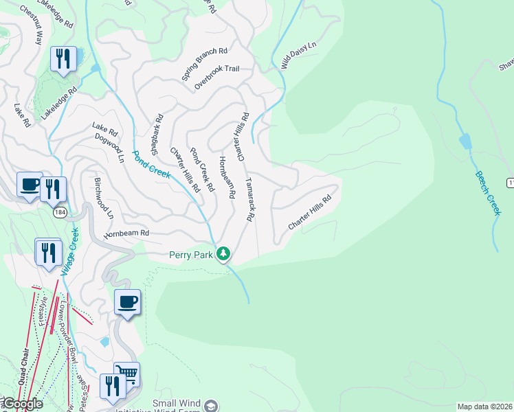 map of restaurants, bars, coffee shops, grocery stores, and more near 207 Tamarack Road in Beech Mountain