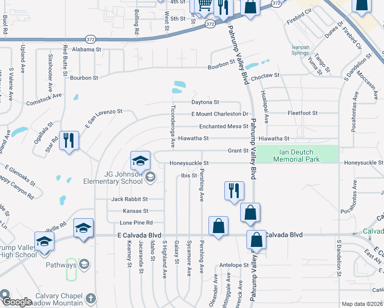 map of restaurants, bars, coffee shops, grocery stores, and more near 1150 Garnet Road in Pahrump