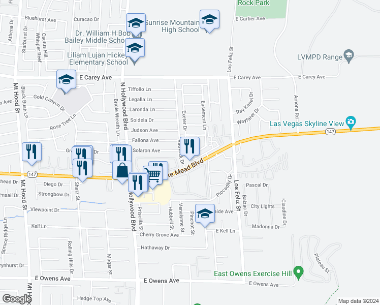 map of restaurants, bars, coffee shops, grocery stores, and more near 6917 Mendon Lane in Las Vegas