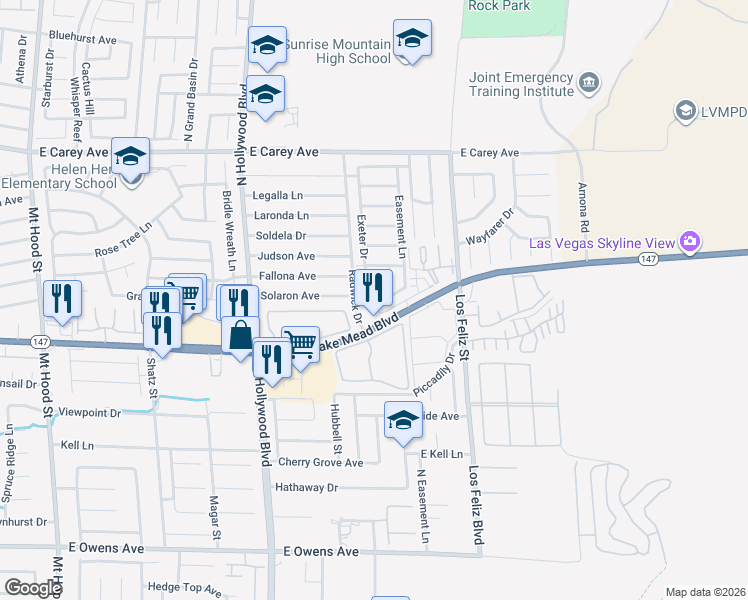 map of restaurants, bars, coffee shops, grocery stores, and more near 2137 Exeter Drive in Las Vegas