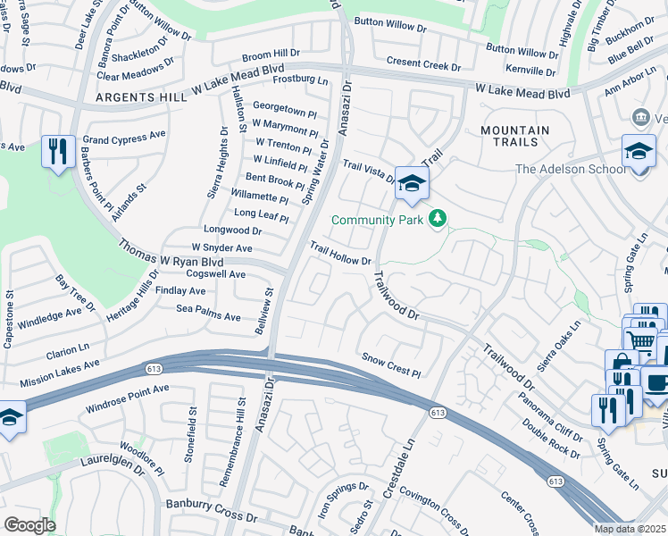 map of restaurants, bars, coffee shops, grocery stores, and more near 10217 Red Bridge Avenue in Las Vegas