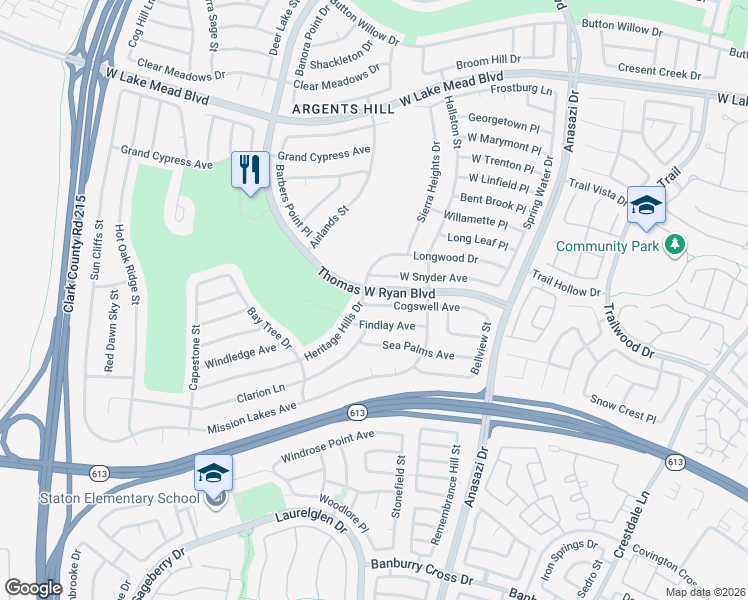 map of restaurants, bars, coffee shops, grocery stores, and more near 2101 Boundary Oak Drive in Las Vegas