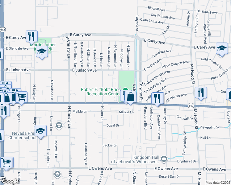 map of restaurants, bars, coffee shops, grocery stores, and more near 5781 Tierra Mesa Avenue in Las Vegas