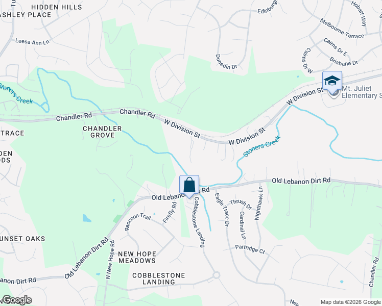 map of restaurants, bars, coffee shops, grocery stores, and more near 3385 West Division Street in Mt. Juliet