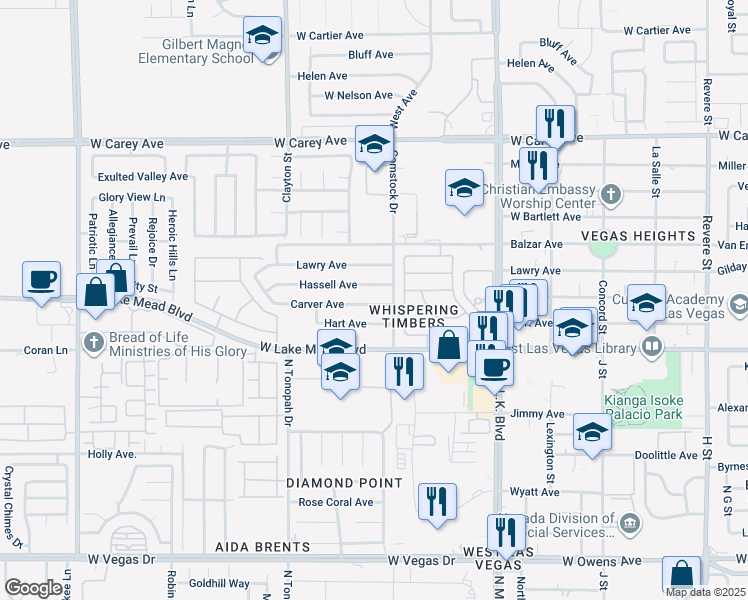 map of restaurants, bars, coffee shops, grocery stores, and more near 1912 Carver Avenue in North Las Vegas