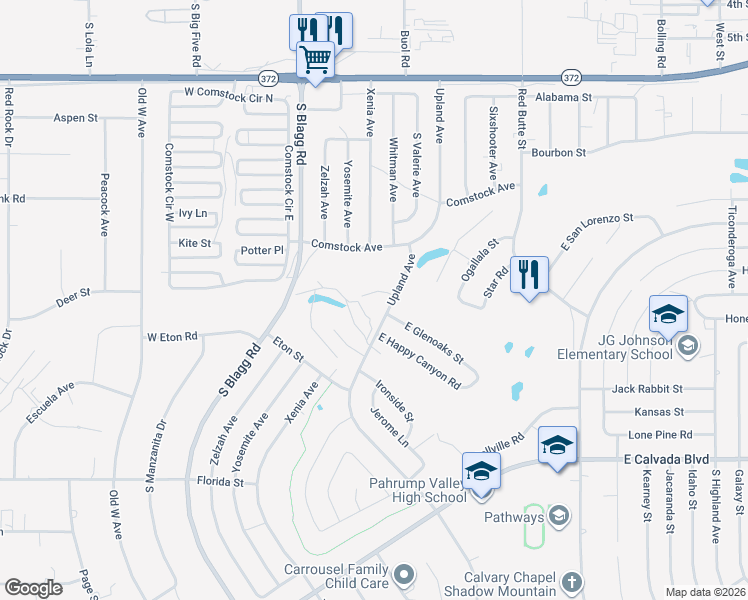 map of restaurants, bars, coffee shops, grocery stores, and more near 111 Fairway St in Pahrump