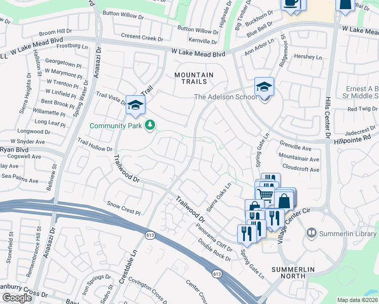 map of restaurants, bars, coffee shops, grocery stores, and more near 2016 Aspen Oak Street in Las Vegas