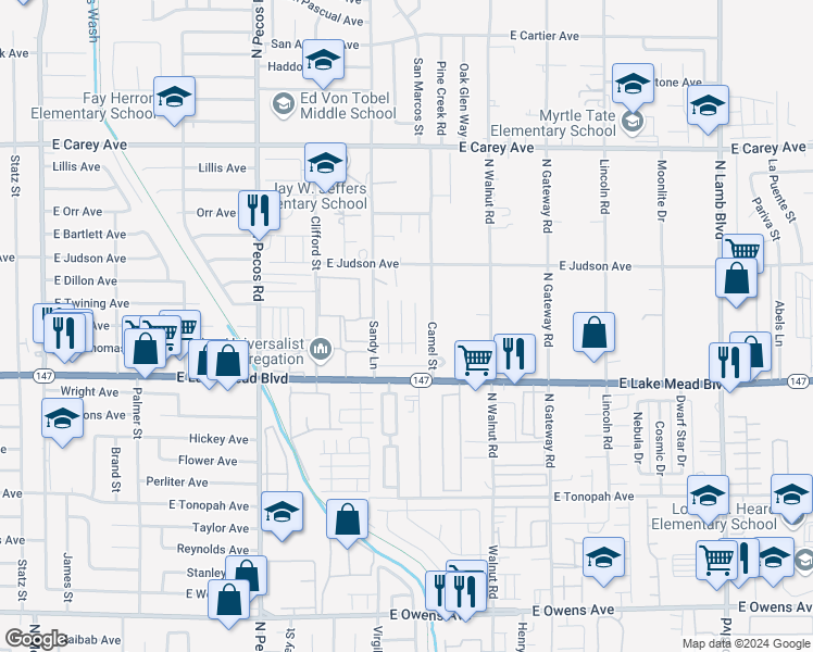 map of restaurants, bars, coffee shops, grocery stores, and more near 2098 Lost Maple Street in Las Vegas