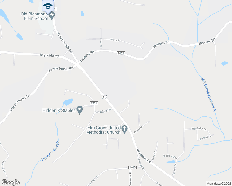 map of restaurants, bars, coffee shops, grocery stores, and more near 7455 Reynolda Road in Pfafftown