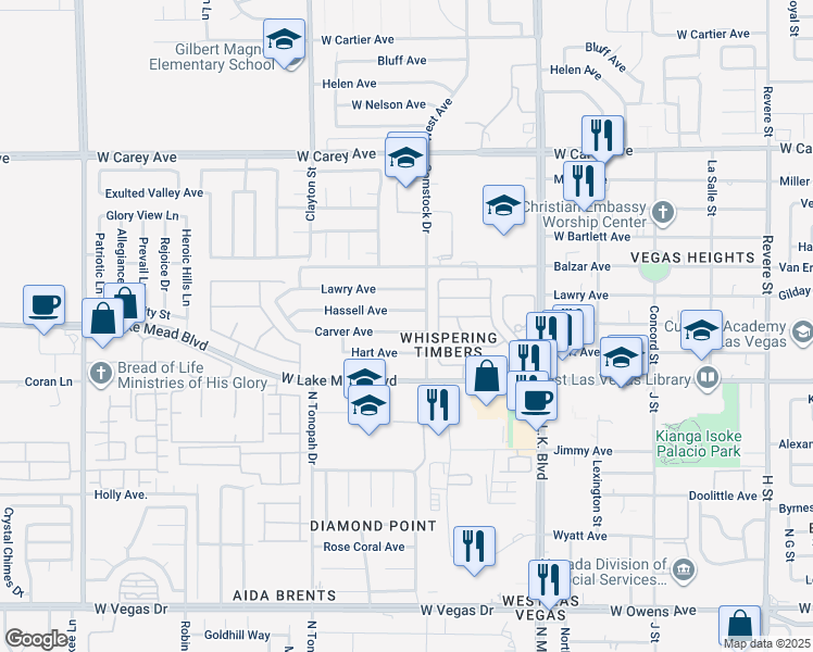map of restaurants, bars, coffee shops, grocery stores, and more near 1912 Carver Avenue in North Las Vegas