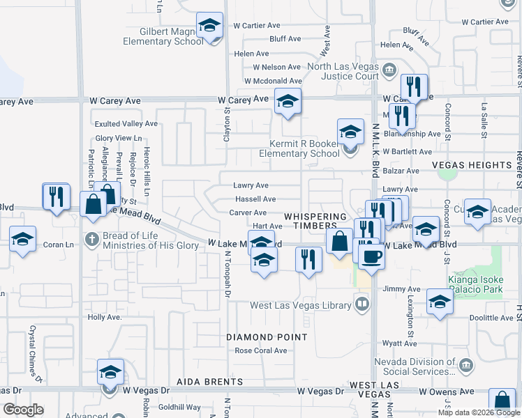 map of restaurants, bars, coffee shops, grocery stores, and more near 2004 Carver Avenue in North Las Vegas