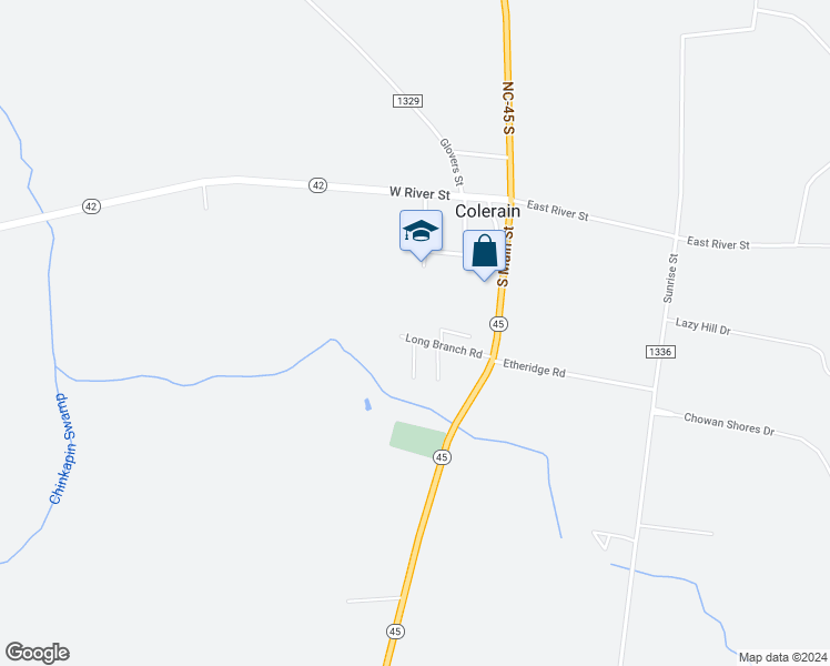 map of restaurants, bars, coffee shops, grocery stores, and more near 122 Long Branch Road in Colerain