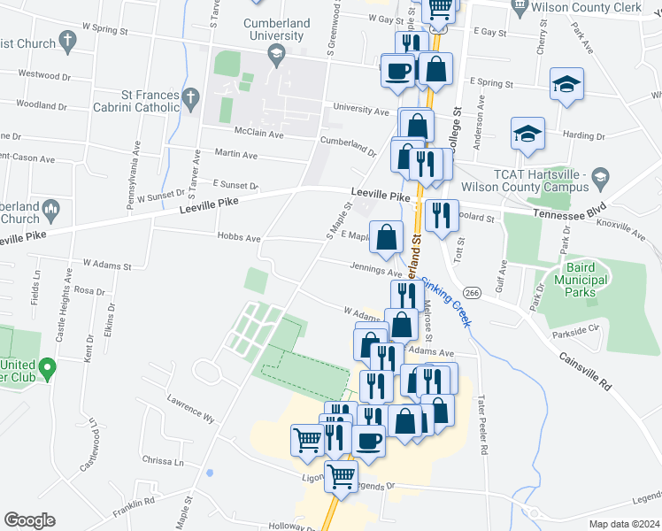 map of restaurants, bars, coffee shops, grocery stores, and more near 224 Jennings Avenue in Lebanon
