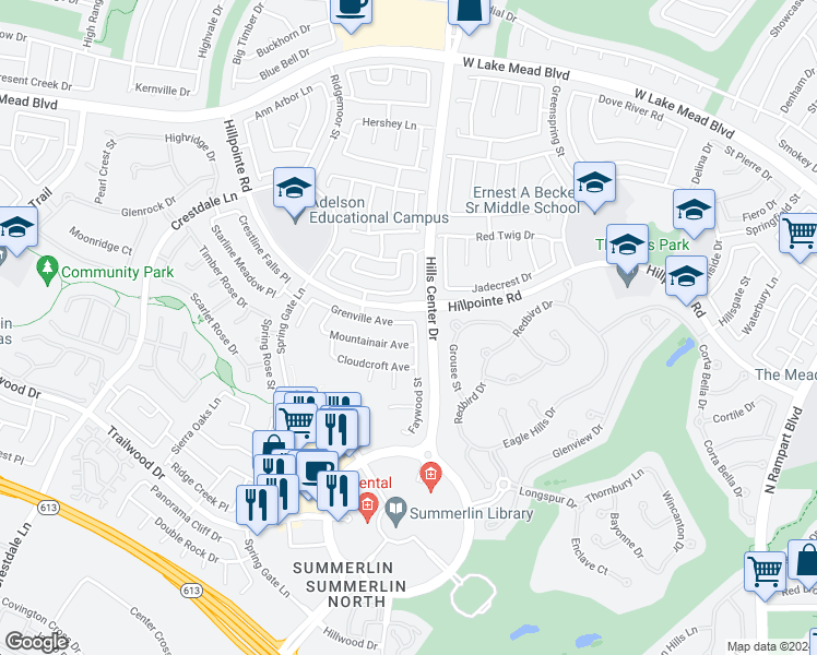 map of restaurants, bars, coffee shops, grocery stores, and more near 9405 Grenville Avenue in Las Vegas