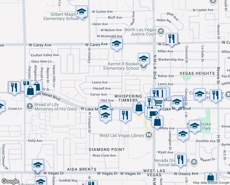 map of restaurants, bars, coffee shops, grocery stores, and more near 1928 Hassell Avenue in North Las Vegas