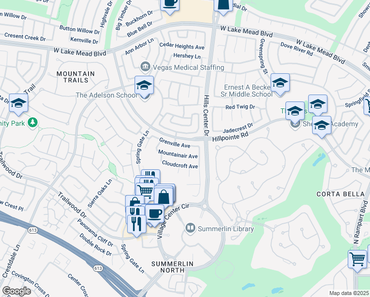 map of restaurants, bars, coffee shops, grocery stores, and more near 9416 Grenville Avenue in Las Vegas