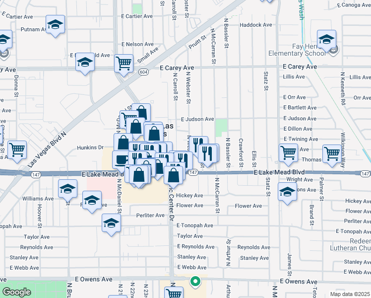 map of restaurants, bars, coffee shops, grocery stores, and more near 2122 North Webster Street in North Las Vegas