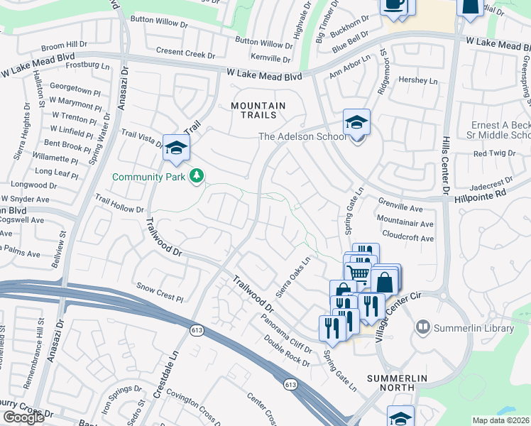 map of restaurants, bars, coffee shops, grocery stores, and more near 2032 Winter Wind Street in Las Vegas