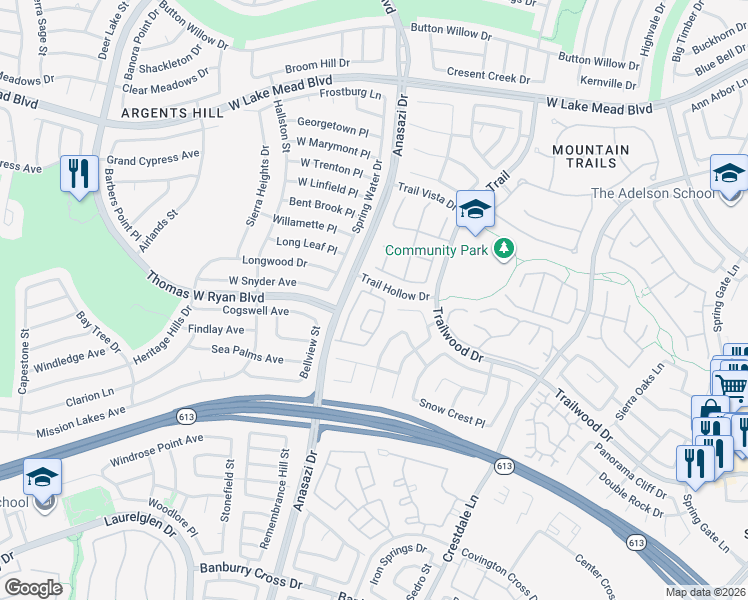 map of restaurants, bars, coffee shops, grocery stores, and more near 10253 Red Flower Place in Las Vegas