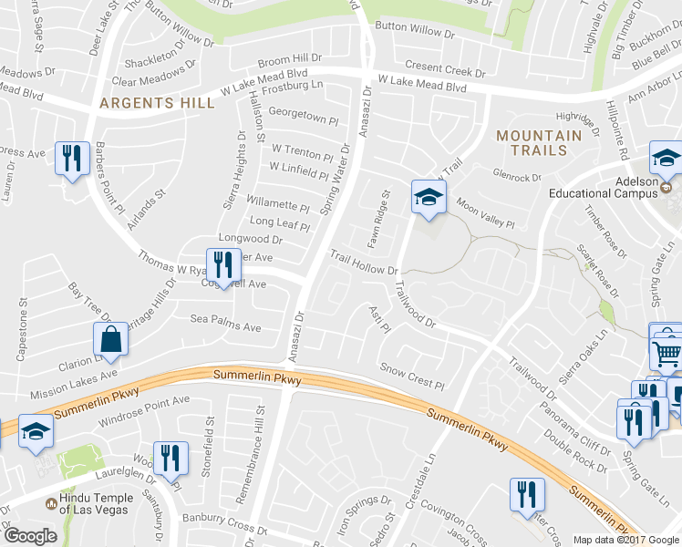 map of restaurants, bars, coffee shops, grocery stores, and more near 10253 Red Flower Place in Las Vegas