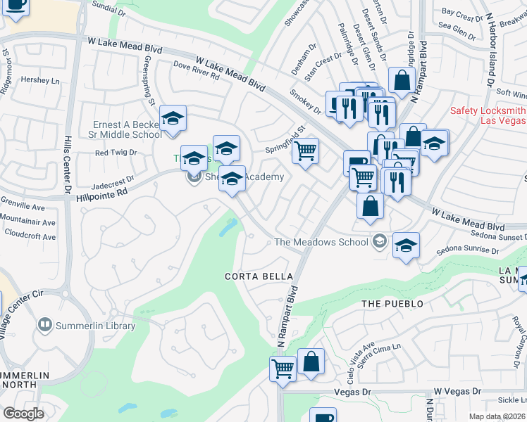map of restaurants, bars, coffee shops, grocery stores, and more near 8912 Windsor Locks Avenue in Las Vegas