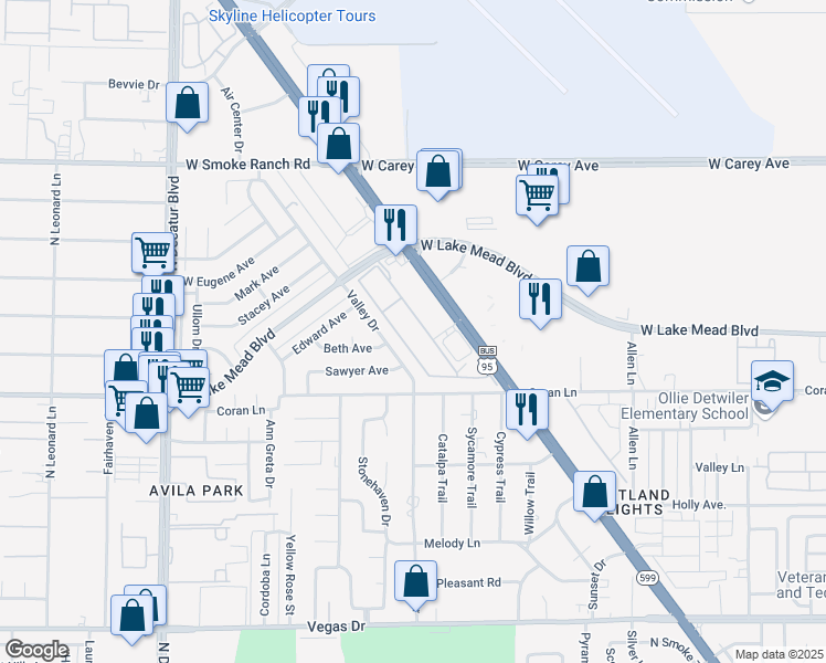 map of restaurants, bars, coffee shops, grocery stores, and more near 2101 Hussium Hills Street in Las Vegas