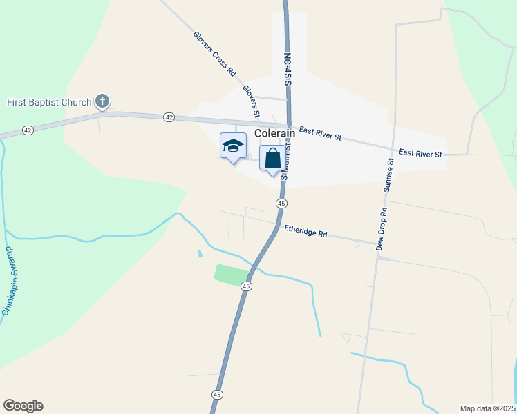 map of restaurants, bars, coffee shops, grocery stores, and more near 105 East Powell Street in Colerain