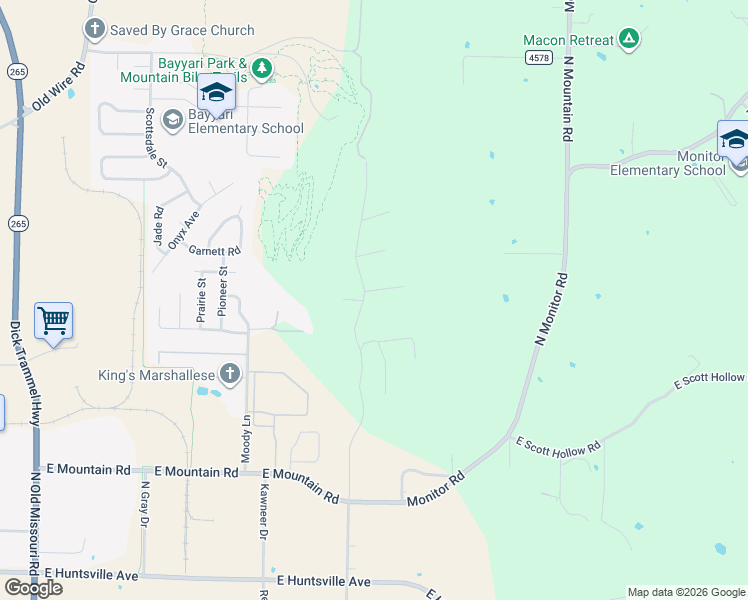 map of restaurants, bars, coffee shops, grocery stores, and more near 119 Woodcliff Lane in Springdale