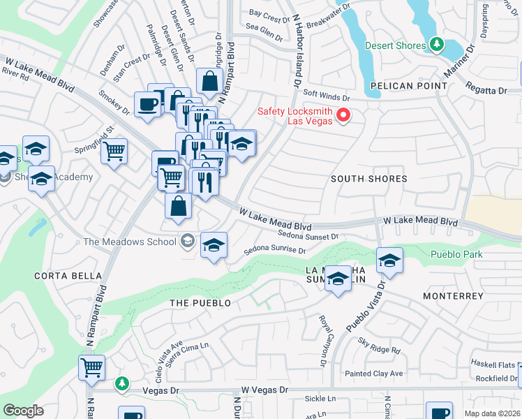map of restaurants, bars, coffee shops, grocery stores, and more near 8337 Brittany Harbor Drive in Las Vegas