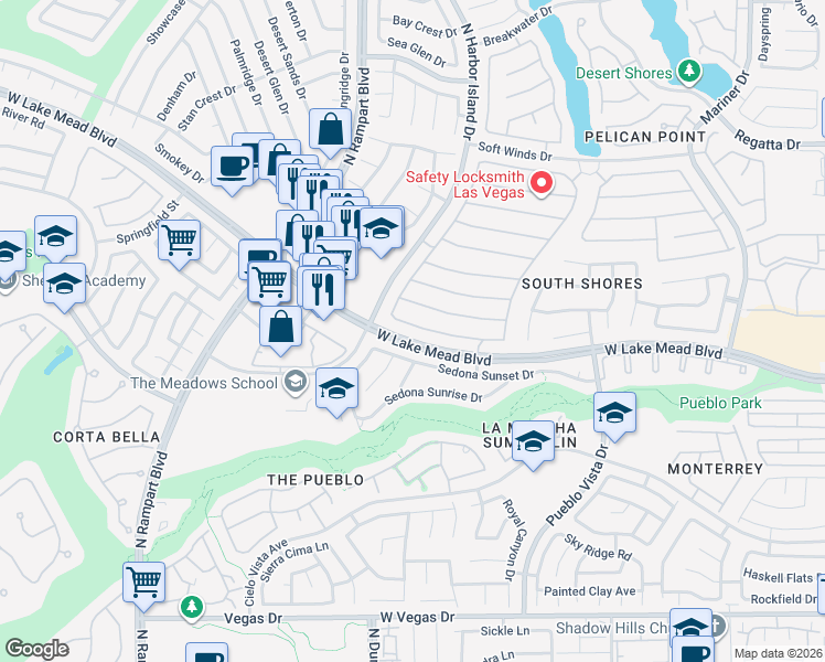 map of restaurants, bars, coffee shops, grocery stores, and more near 8337 Brittany Harbor Drive in Las Vegas