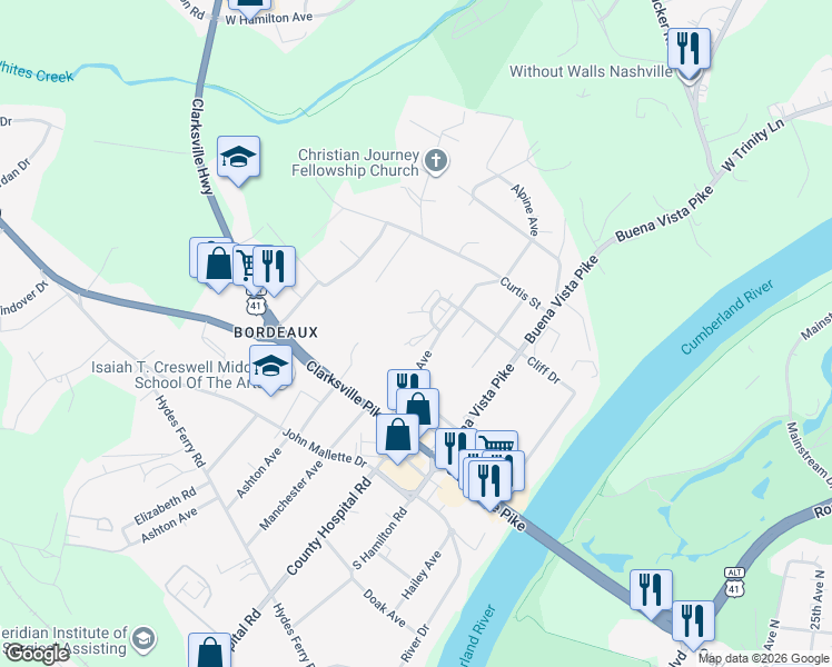map of restaurants, bars, coffee shops, grocery stores, and more near 2115 Summitt Ave in Nashville