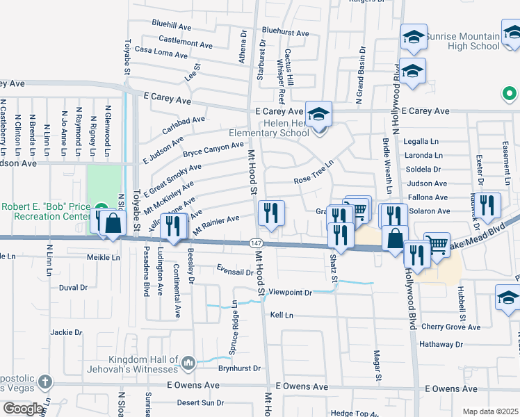 map of restaurants, bars, coffee shops, grocery stores, and more near 6304 Mount Rainier Avenue in Las Vegas