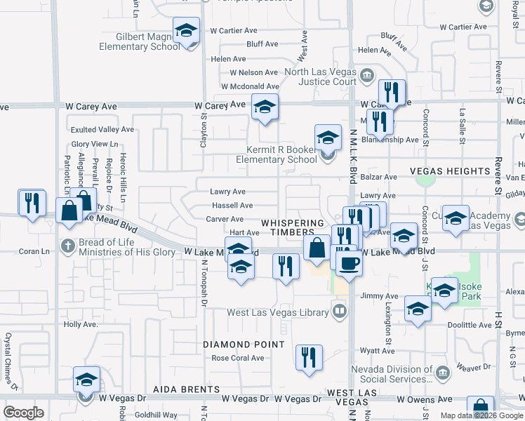 map of restaurants, bars, coffee shops, grocery stores, and more near 1928 Hassell Avenue in North Las Vegas