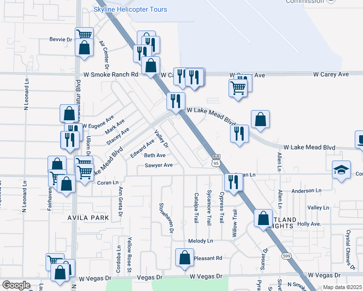map of restaurants, bars, coffee shops, grocery stores, and more near 2131 Hussium Hills Street in Las Vegas