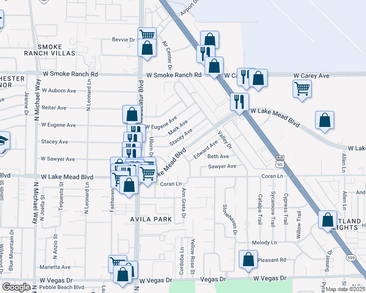 map of restaurants, bars, coffee shops, grocery stores, and more near 4428 West Lake Mead Boulevard in Las Vegas