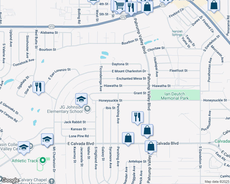 map of restaurants, bars, coffee shops, grocery stores, and more near 1140 Grant Street in Pahrump