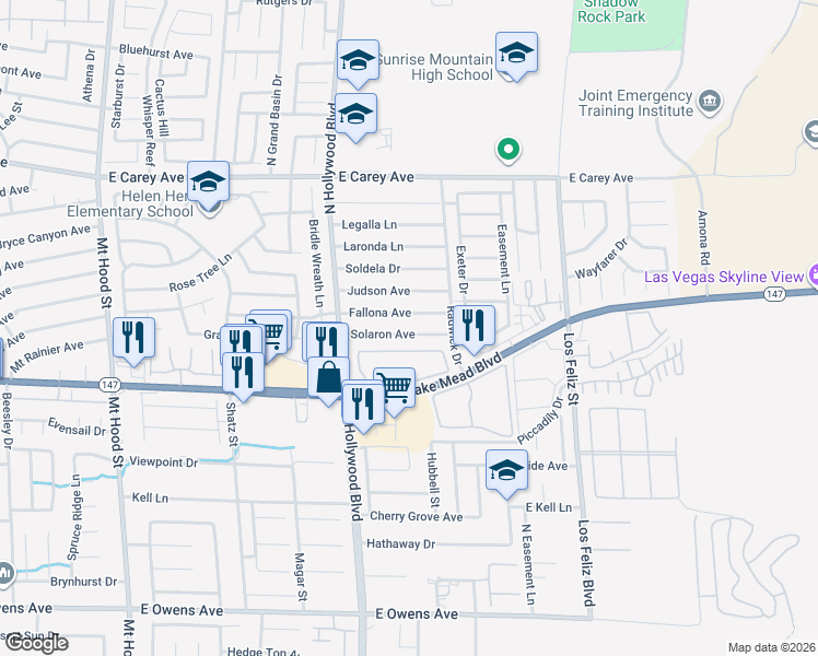 map of restaurants, bars, coffee shops, grocery stores, and more near 6830 Solaron Avenue in Las Vegas