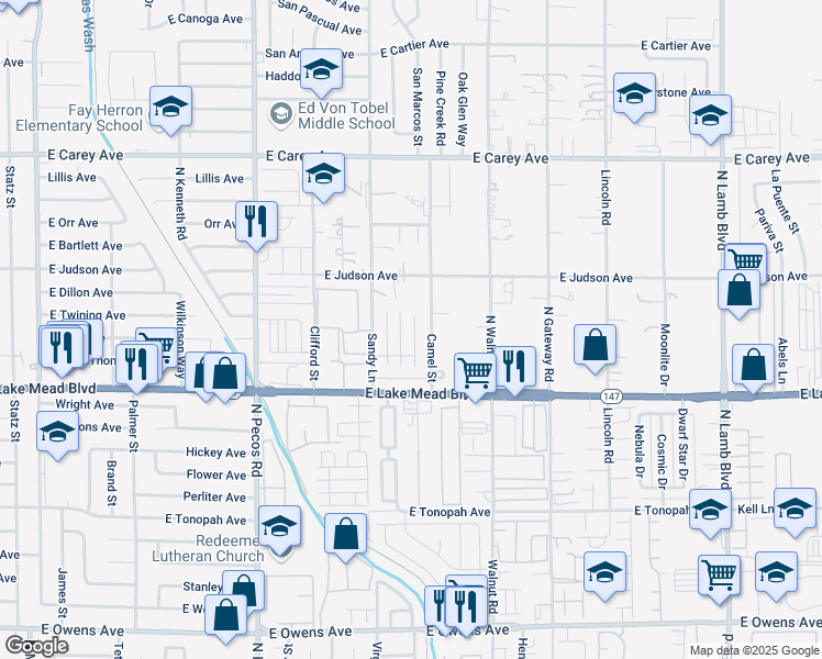map of restaurants, bars, coffee shops, grocery stores, and more near 2126 Seattle Shore Street in Las Vegas