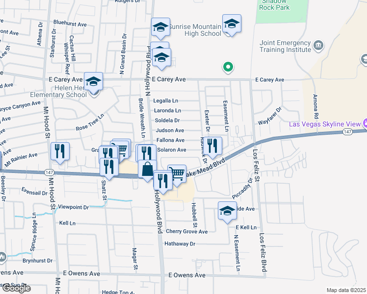 map of restaurants, bars, coffee shops, grocery stores, and more near 6830 Solaron Avenue in Las Vegas