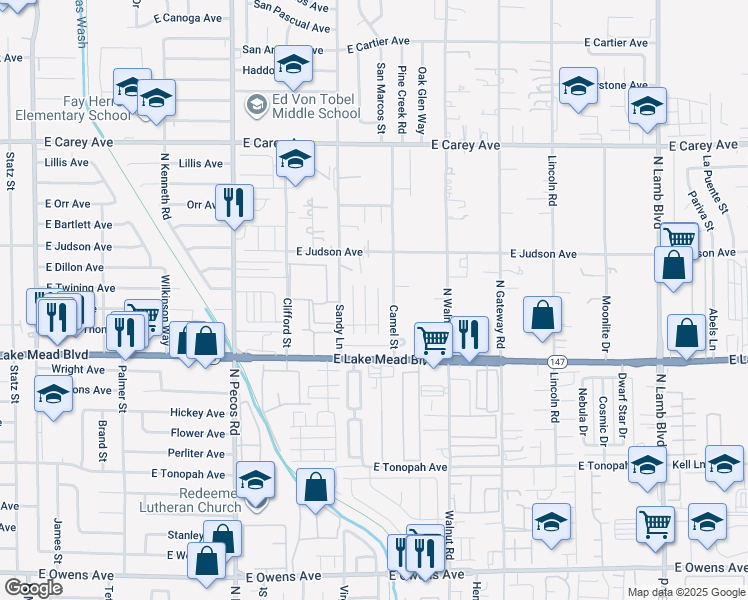 map of restaurants, bars, coffee shops, grocery stores, and more near 2111 Seattle Shore Street in Las Vegas