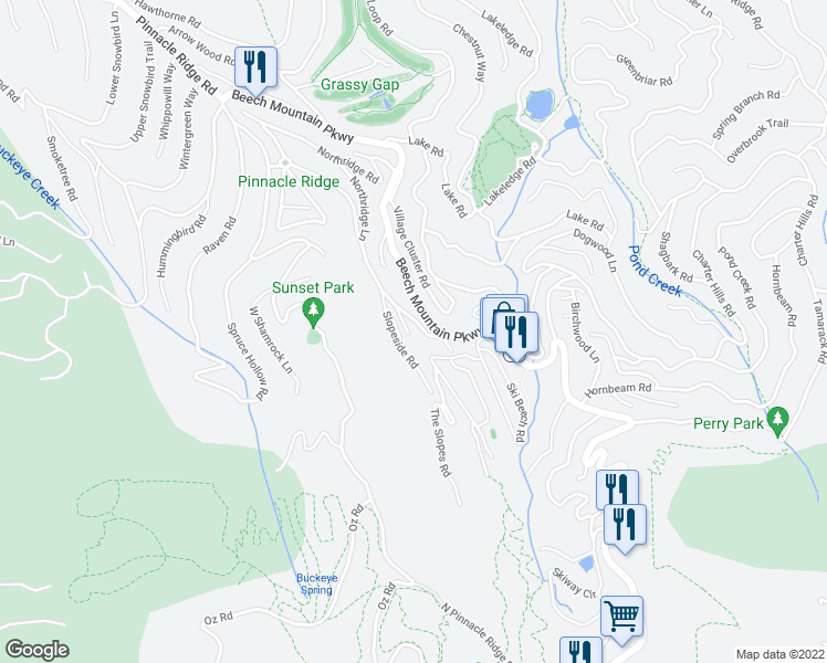map of restaurants, bars, coffee shops, grocery stores, and more near 103 Mid Holiday Lane in Beech Mountain