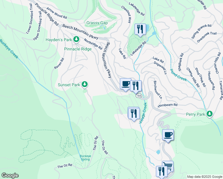 map of restaurants, bars, coffee shops, grocery stores, and more near 103 Mid Holiday Lane in Beech Mountain