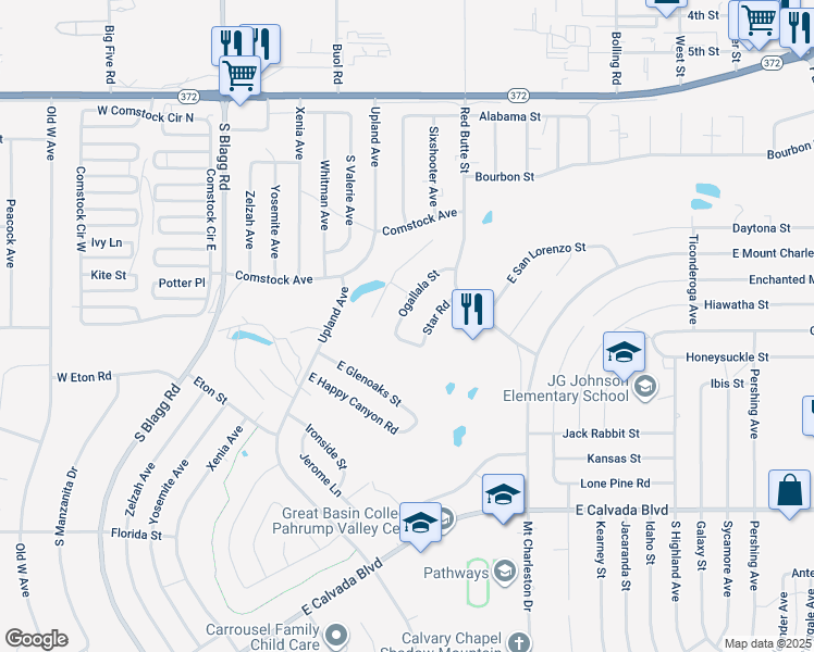 map of restaurants, bars, coffee shops, grocery stores, and more near 1461 Ogallala Street in Pahrump