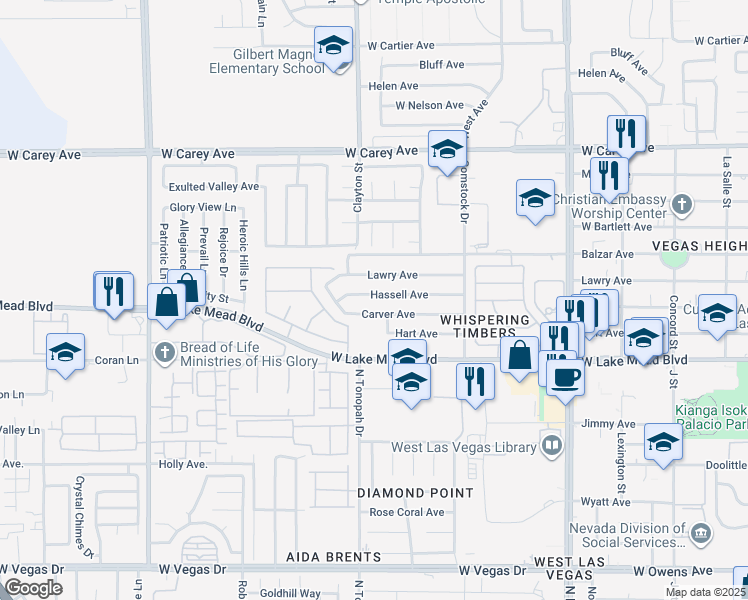 map of restaurants, bars, coffee shops, grocery stores, and more near 2016 Hassell Avenue in North Las Vegas