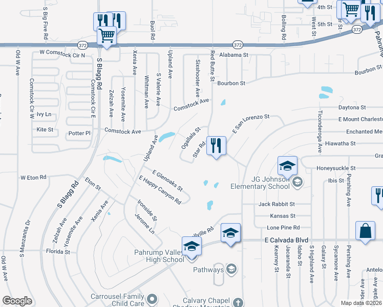 map of restaurants, bars, coffee shops, grocery stores, and more near 1461 Ogallala Street in Pahrump