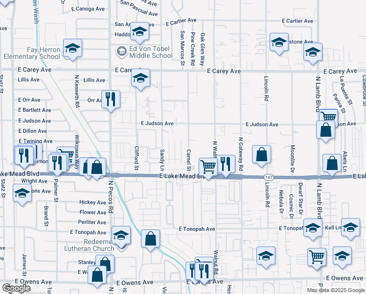 map of restaurants, bars, coffee shops, grocery stores, and more near 2114 Seattle Shore Street in Las Vegas