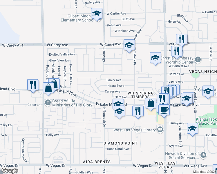 map of restaurants, bars, coffee shops, grocery stores, and more near 2016 Hassell Avenue in North Las Vegas